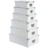 6 Scatole Angolari In Metallo Bianco - Set Di 6 Scatole Angoli In Metallo Bianco, Cartone, Dimensioni 1) L. 28 X L. 19,5 X H. 10,8 Cm 2) L. 32 X L. 21,5 X H. 11,8 Cm 3) L. 36 X L. 24,5 X H. 12,5 Cm 4)