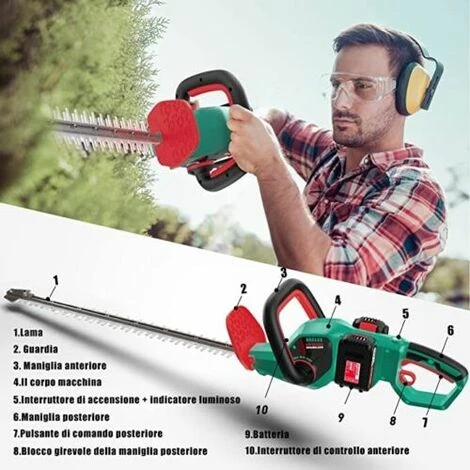 Tagliasiepi Elettrico HYECHO Tagliabordi Elettrico 18V + 2 Batterie 2.0Ah 2 Tagliasiepi Elettrico HYECHO Tagliabordi Elettrico 18V + 2 Batterie 2.0Ah - immagine 2