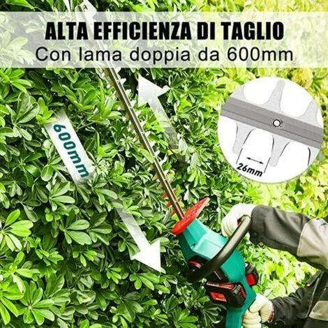 Tagliasiepi Elettrico HYECHO Tagliabordi Elettrico 18V + 2 Batterie 2.0Ah 4 Tagliasiepi Elettrico HYECHO Tagliabordi Elettrico 18V + 2 Batterie 2.0Ah - immagine 4