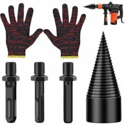 Spaccalegna, Punta Da Trapano Per Spaccalegna Da 42 Mm Spaccalegna Per Legno Punta Da Trapano Per Spaccalegna Per Trapano Per Impieghi Gravosi Acciaio Ad Alta Velocità Con 3 Manici E Guanti