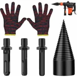 Spaccalegna, Punta Da Trapano Per Spaccalegna Da 42 Mm Spaccalegna Per Legno Punta Da Trapano Per Spaccalegna Per Trapano Per Impieghi Gravosi Acciaio Ad Alta Velocità Con 3 Manici E Guanti